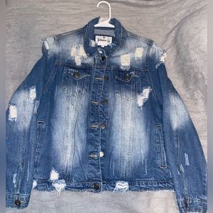 Distressed Denim Jean Jacket. Size L